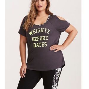 TORRID weights dates cold shoulder active tee